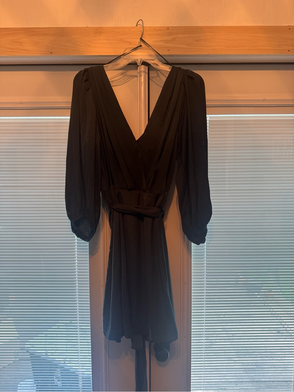 Emerald Green V-Neck Long Sleeve Wrap Dress